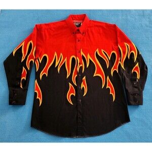 Vintage Brooks & Dunn Panhandle Slim Flame Button Up Long Sleeve Shirt Size L-XL